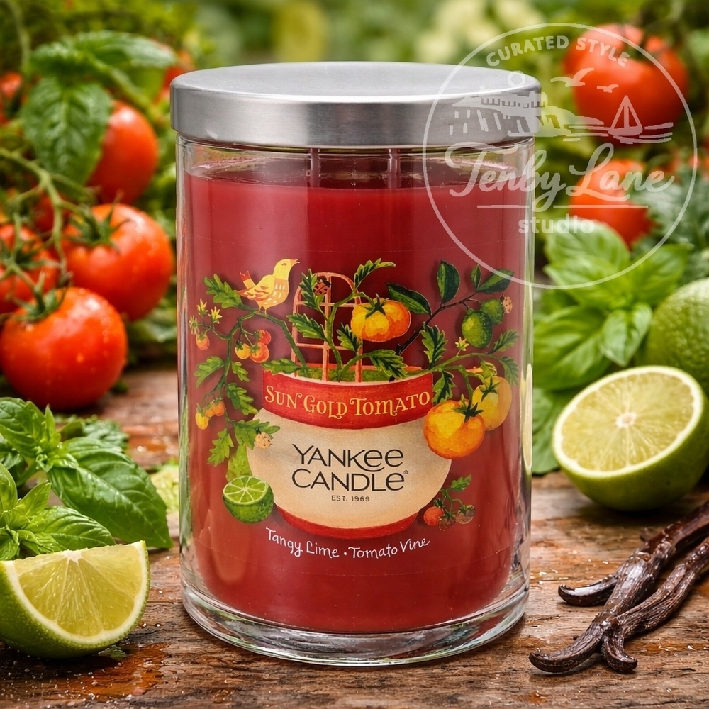 Yankee Candle Sun‎ Gold Tomato Large Tumbler 20oz Tangy Lime Fresh Tomato Vine